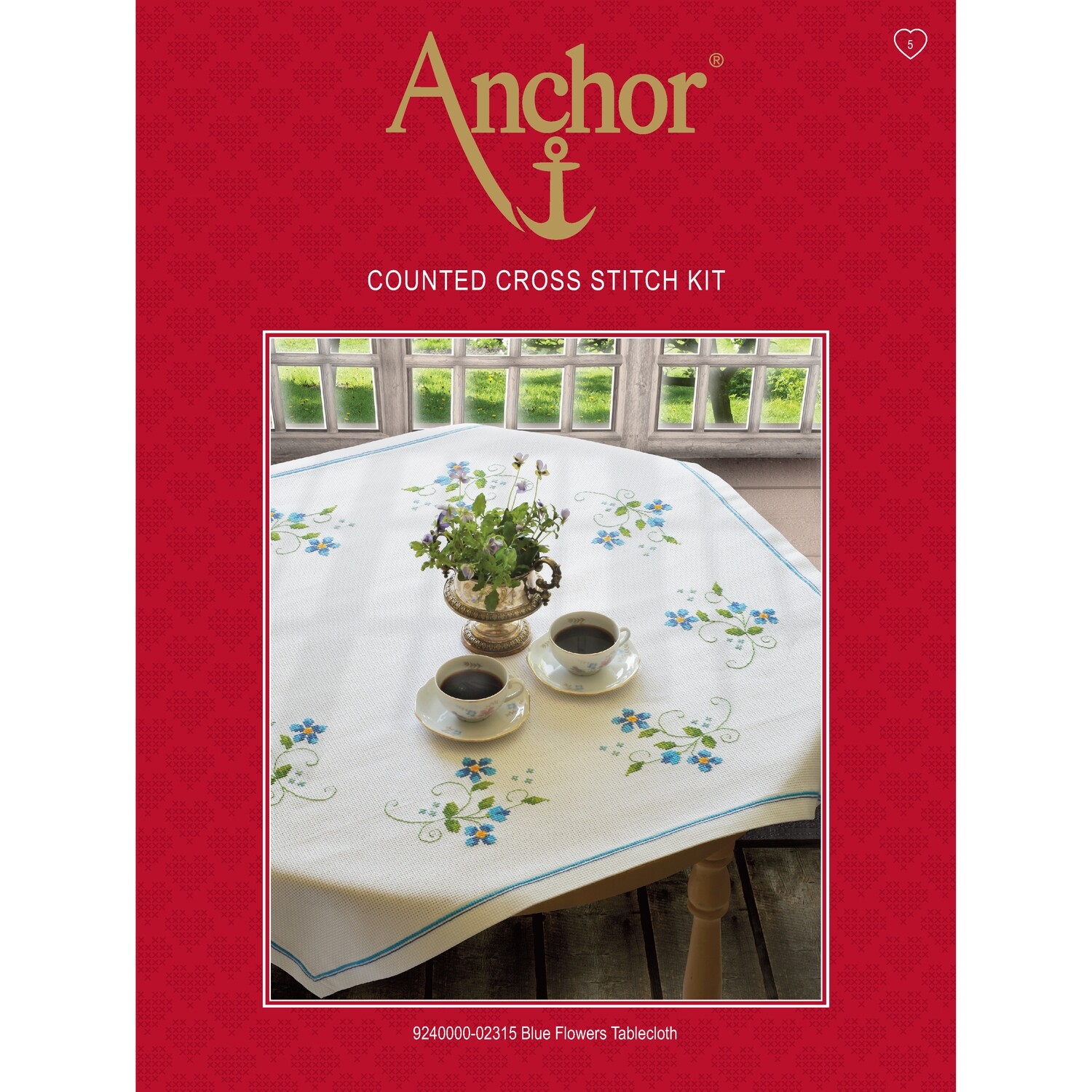 Anchor Essentials Cross Stitch Kit - Blue Flower Tablecloth