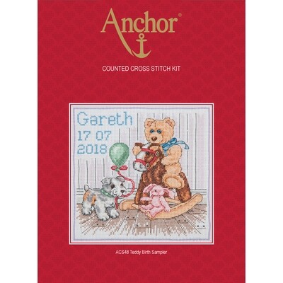 Anchor Essentials Cross Stitch Kit - Teddy Birth Sampler