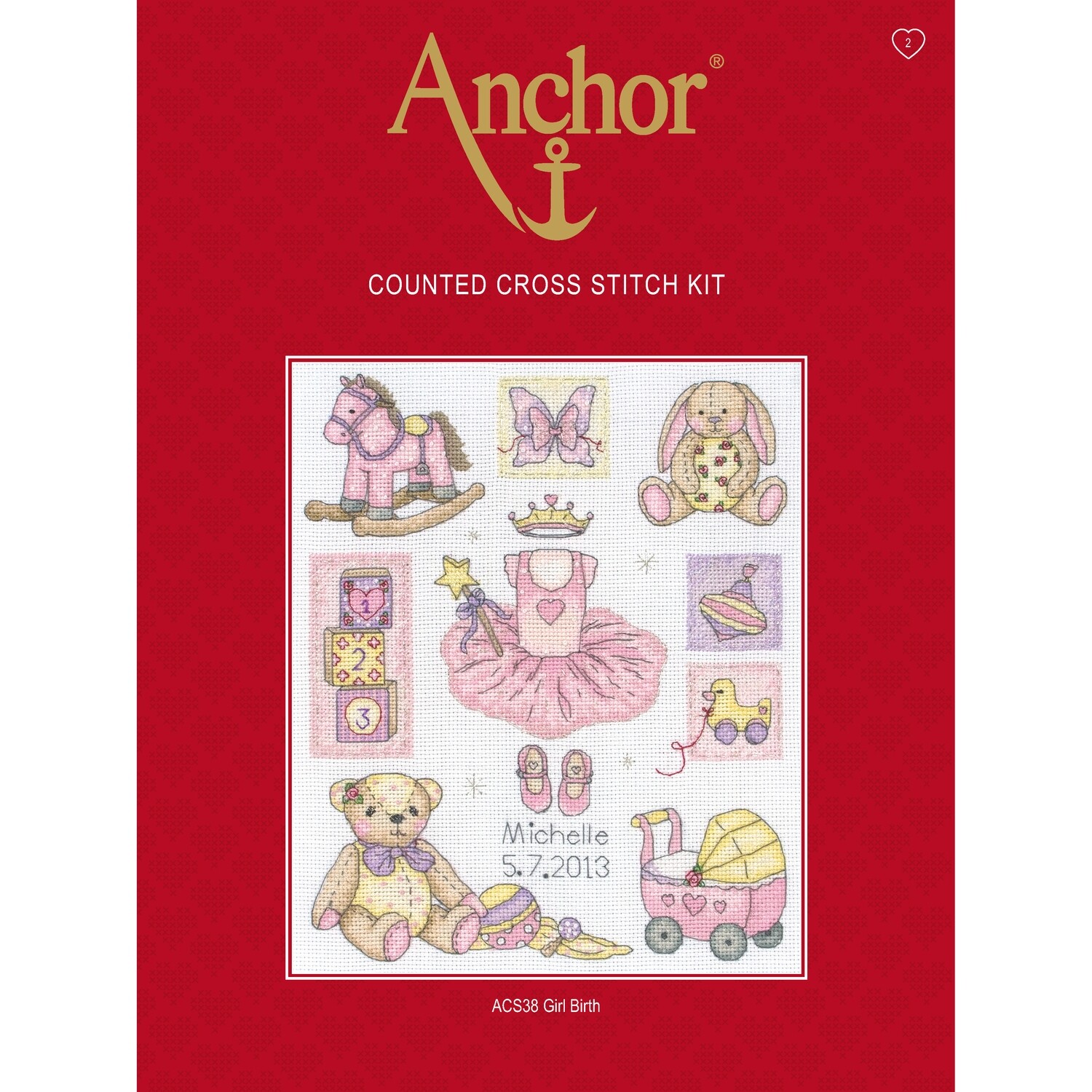 Anchor Essentials Cross Stitch Kit - Girl Birth Sampler