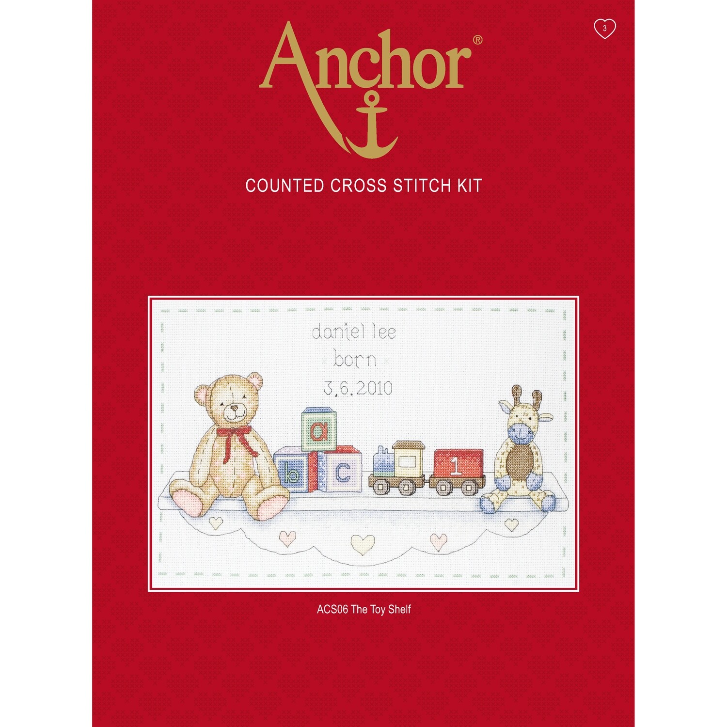 Anchor Essentials Cross Stitch Kit - Toy Shelf Birth Sampler