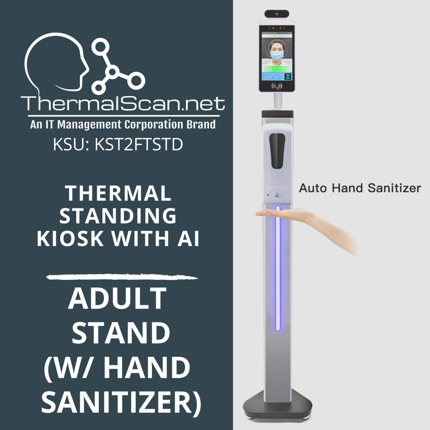 Adult Stand w/ Hand Sanitizer for Temperature Scanning Kiosk