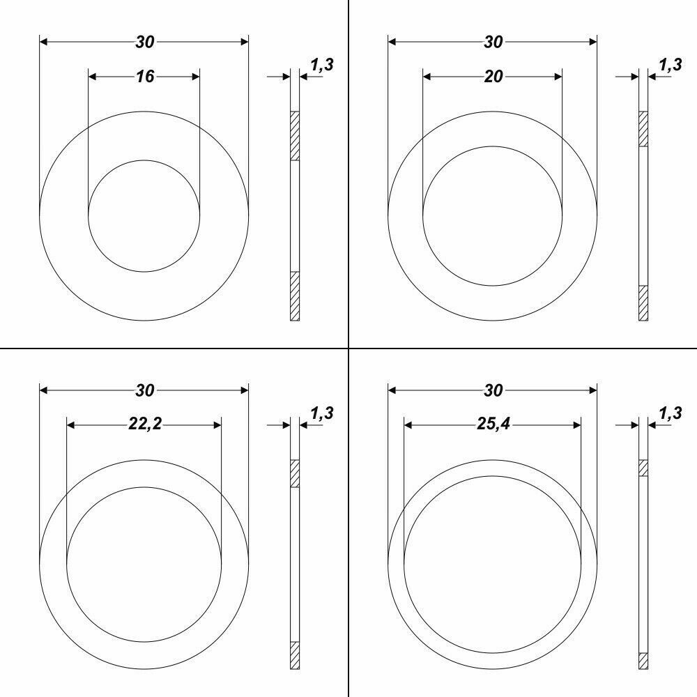 Reduzierring von 30 mm auf 25,4 / 22,2 / 20 / 16 mm Ersatzring 4 Stück