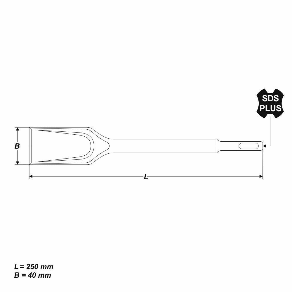 SDS Plus 40 x 250 mm Meissel Meißel Spatmeißel Breitmeißel Fliesen Spachtel