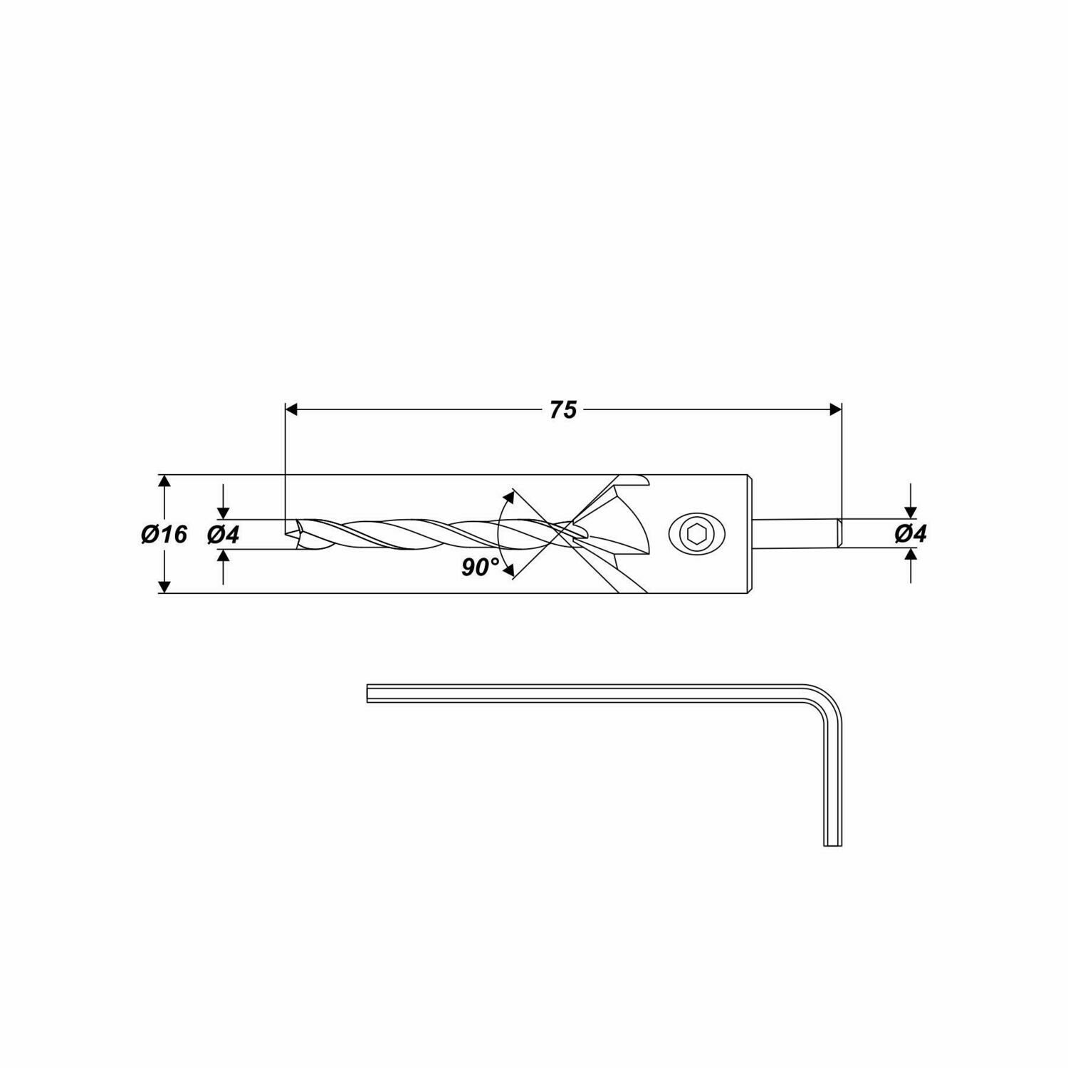 Holzbohrer Ø 4 mm  mit 90° Senker Bohrer ist wechselbar