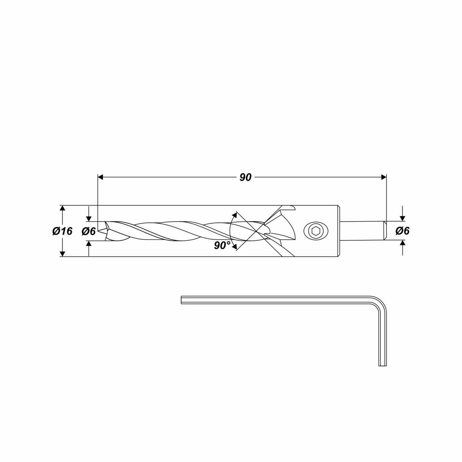 Holzbohrer Ø 6 mm mit 90° Senker Bohrer ist wechselbar