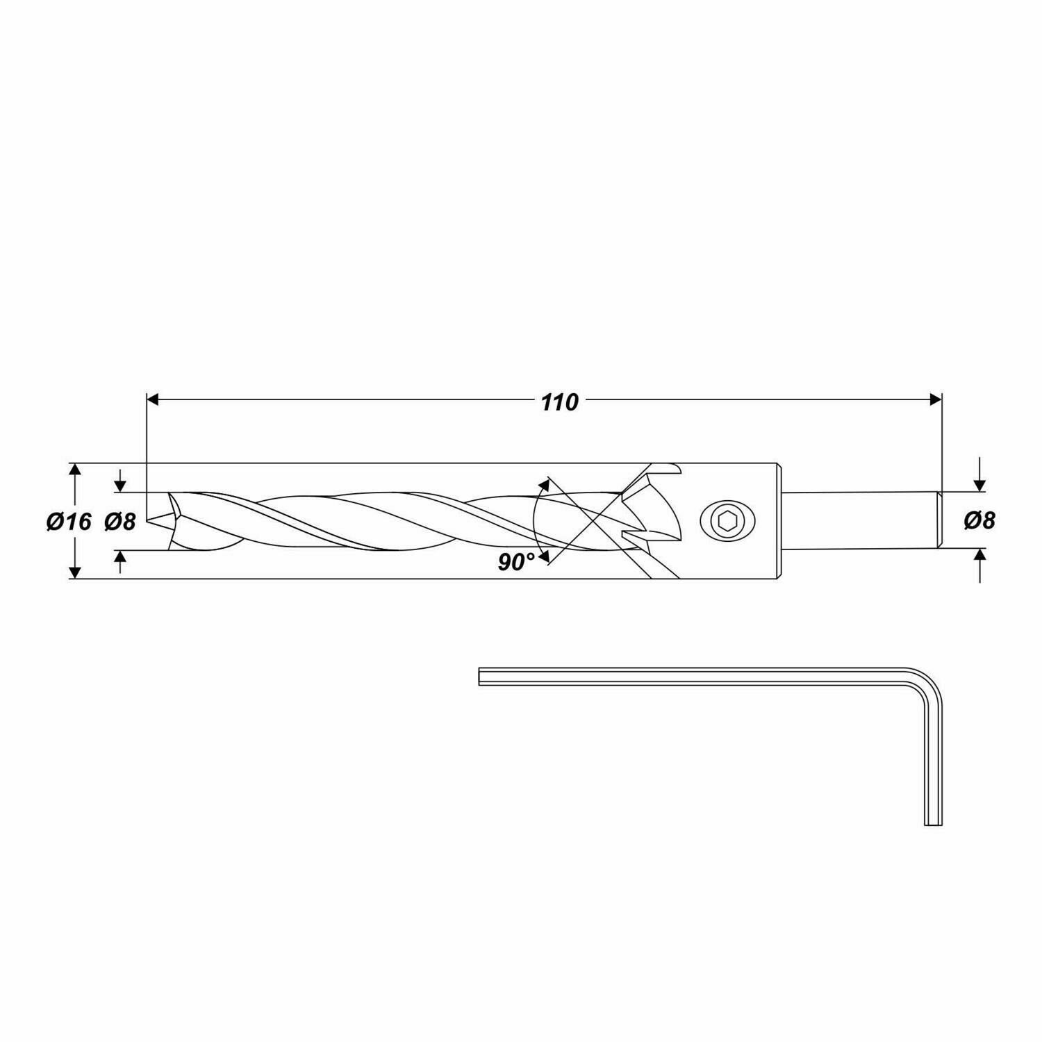 Holzbohrer Ø 8 mm  mit 90° Senker Bohrer ist wechselbar