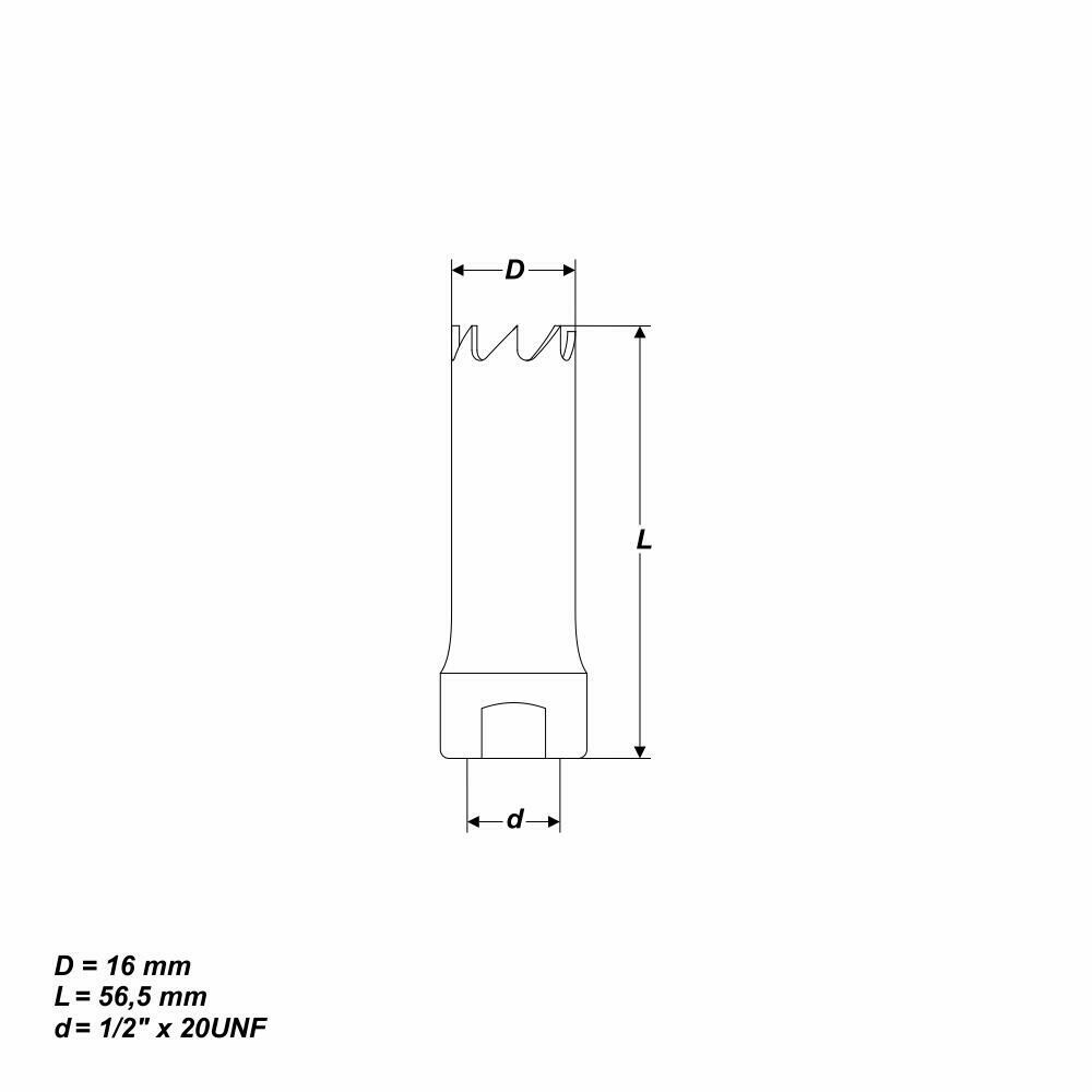 HSS BiM Ø 16 mm  Lochsäge Bohrkrone 1/2" x 20 UNF für Metall Holz Inox