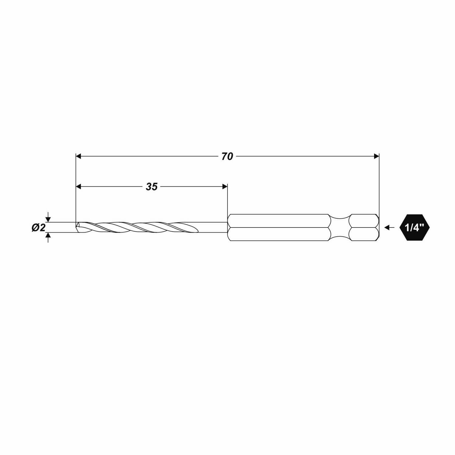 Ø 2 x 70 mm HSS Universal Bohrer HEX Aufnahme Metalbohrer Kunststoffbohrer