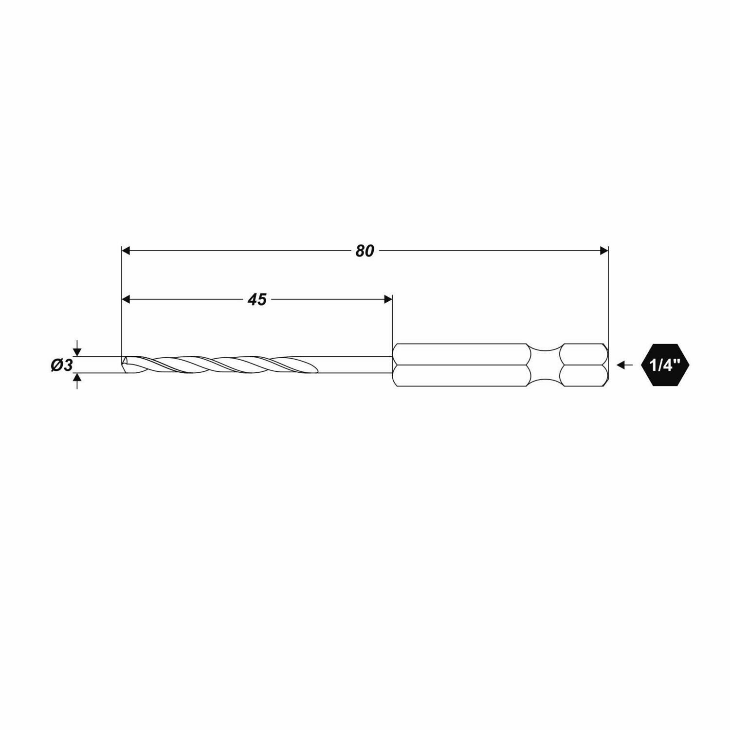 Ø 3 x 80 mm HSS Universal Bohrer HEX Aufnahme Metalbohrer Kunststoffbohrer