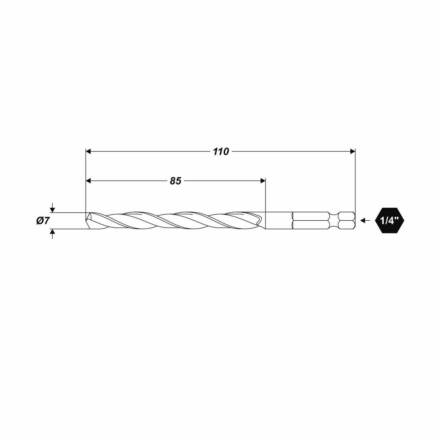 Ø 7 x 110 mm HSS Universal Bohrer HEX Aufnahme Metalbohrer Kunststoffbohrer