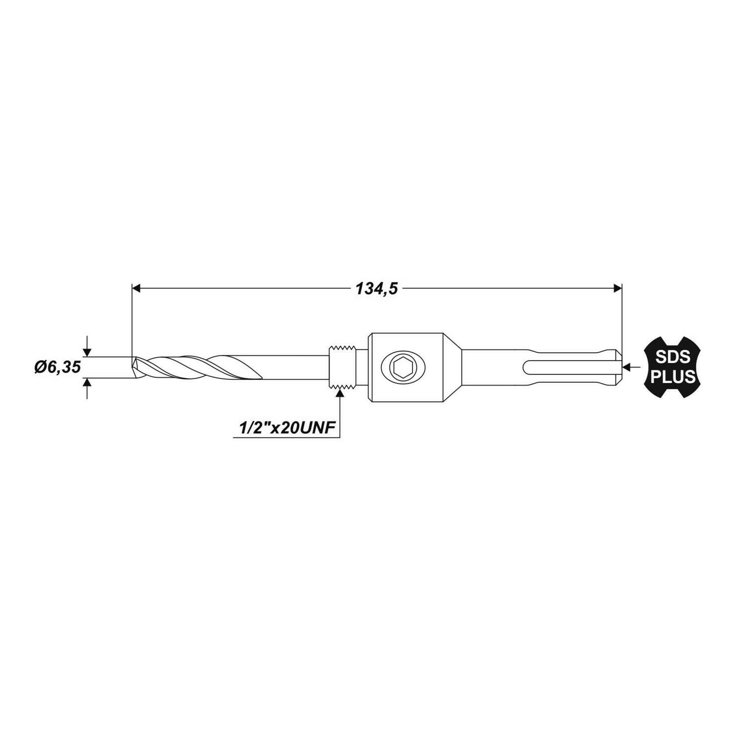 SDS Plus Aufnahmeschaft für Bohrkrone mit Gewinde 1/2" x 20 UNF