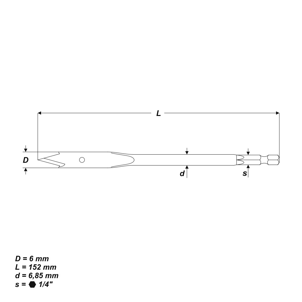 Ø 6 mm Holzbohrer Flachfräsbohrer Flachbohrer Bohrer 1/4" Sechskant Aufnahme