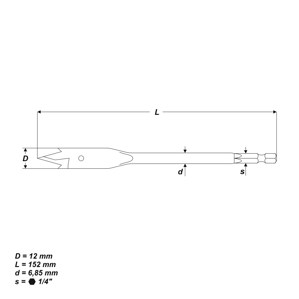 Ø 12 mm Holzbohrer Flachfräsbohrer Flachbohrer Bohrer 1/4" Sechskant Aufnahme