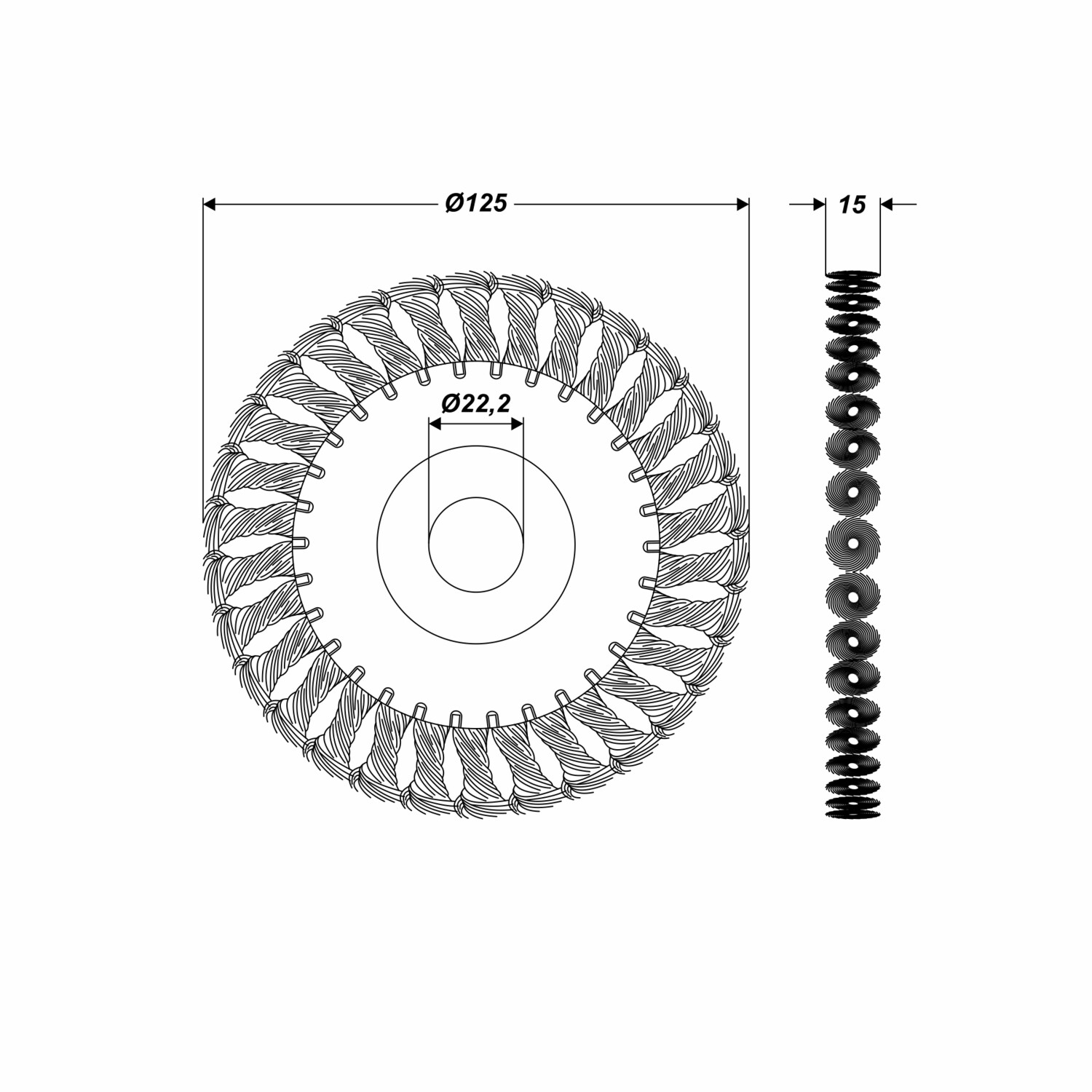 Scheibenbürste Drahtbürste Bürste Ø 125 x 22,2 mm gezopft für Winkelschleifer