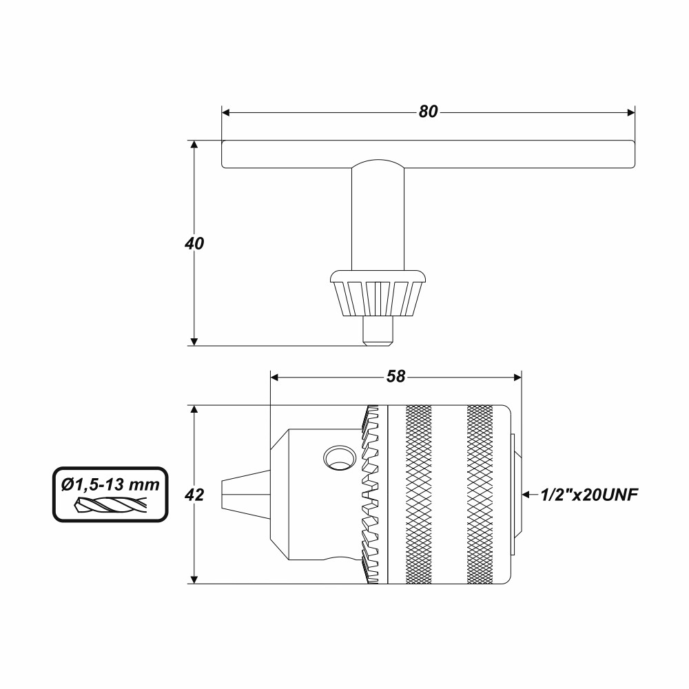Rexxer Bohrfutter Zahnkranzbohrfutter 13 mm Gewinde 1/2 x 20 UNF