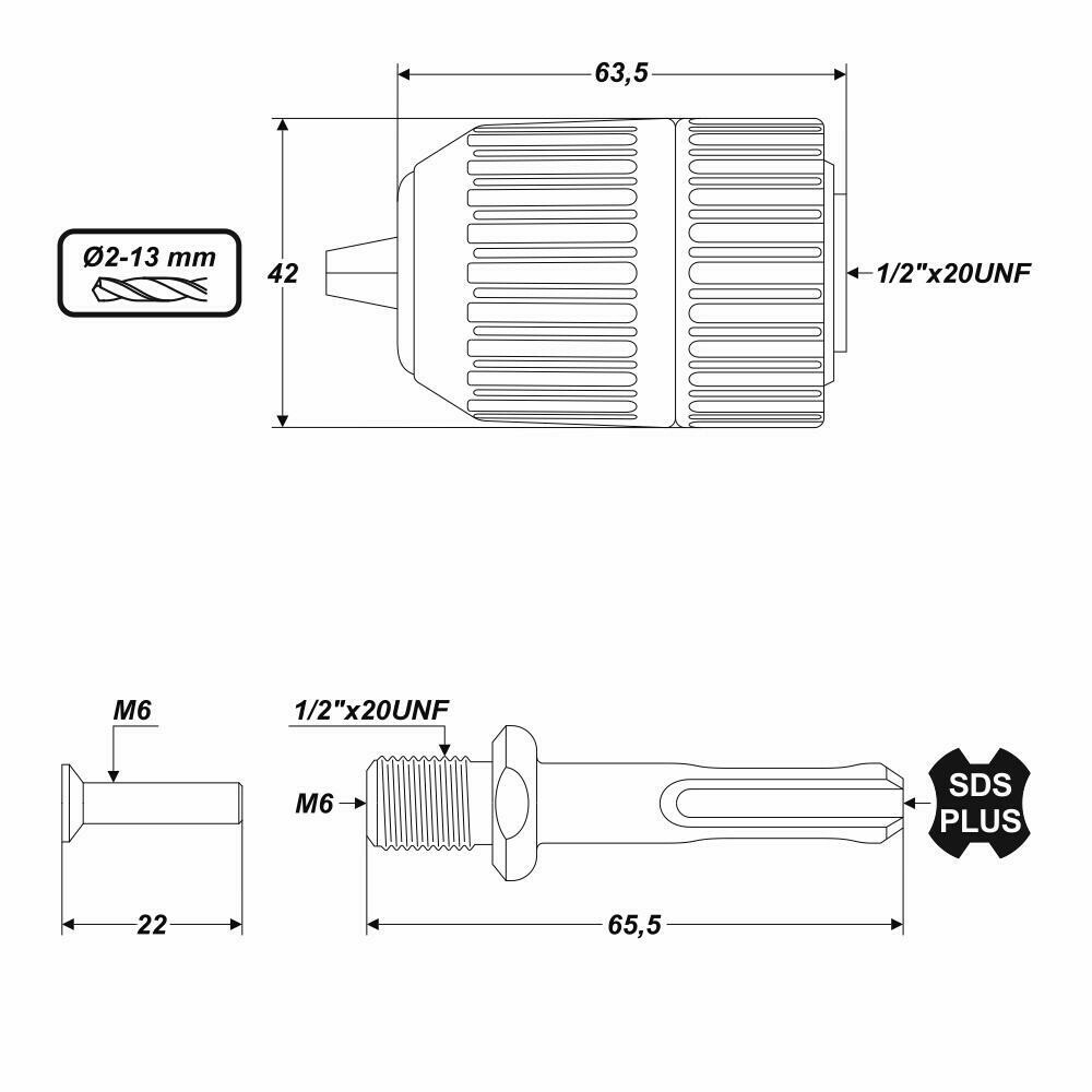 Rexxer Bohrfutter mit SDS-Adapter Schnellspannbohrfutter 13 mm Gewinde 1/2 Zoll