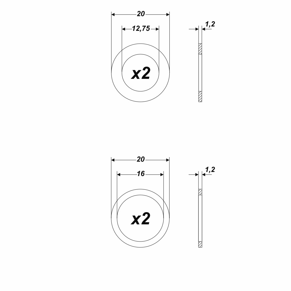 4 Stück Reduzierring von 20 mm auf 12,75 / 16 mm Ersatzring für Kreissägeblatt