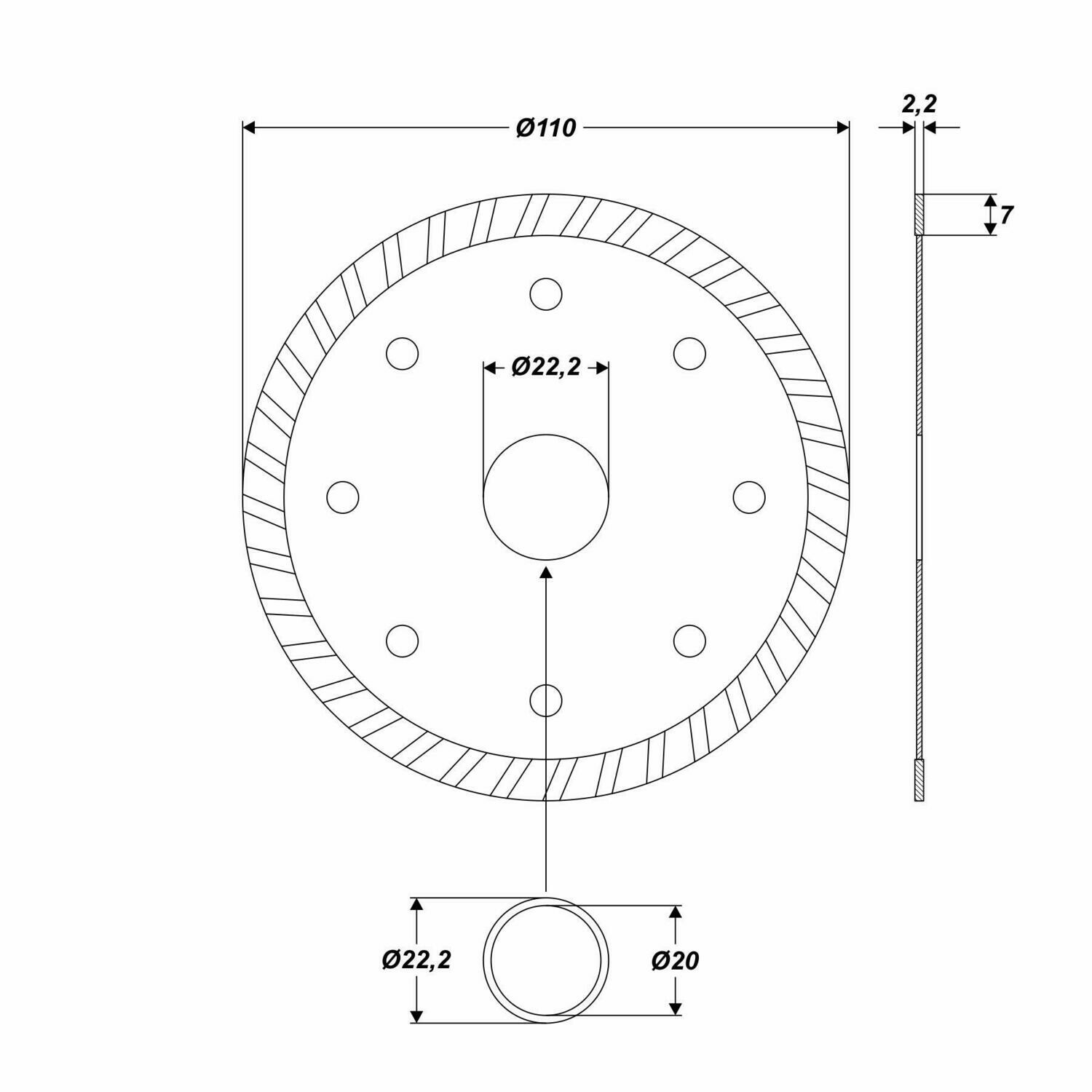 Turbo Ø 110 x 22,2 mm Universal Diamanttrennscheibe Trennscheibe Beton Stein