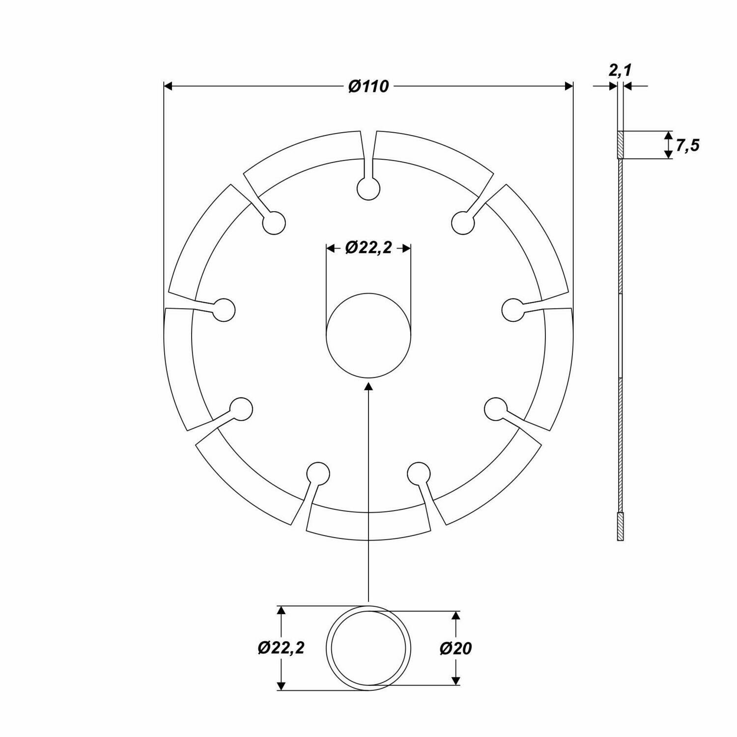 Diamanttrennscheibe für Stahlbeton Ø 110 x 22,2 mm Trennscheibe Beton Stein