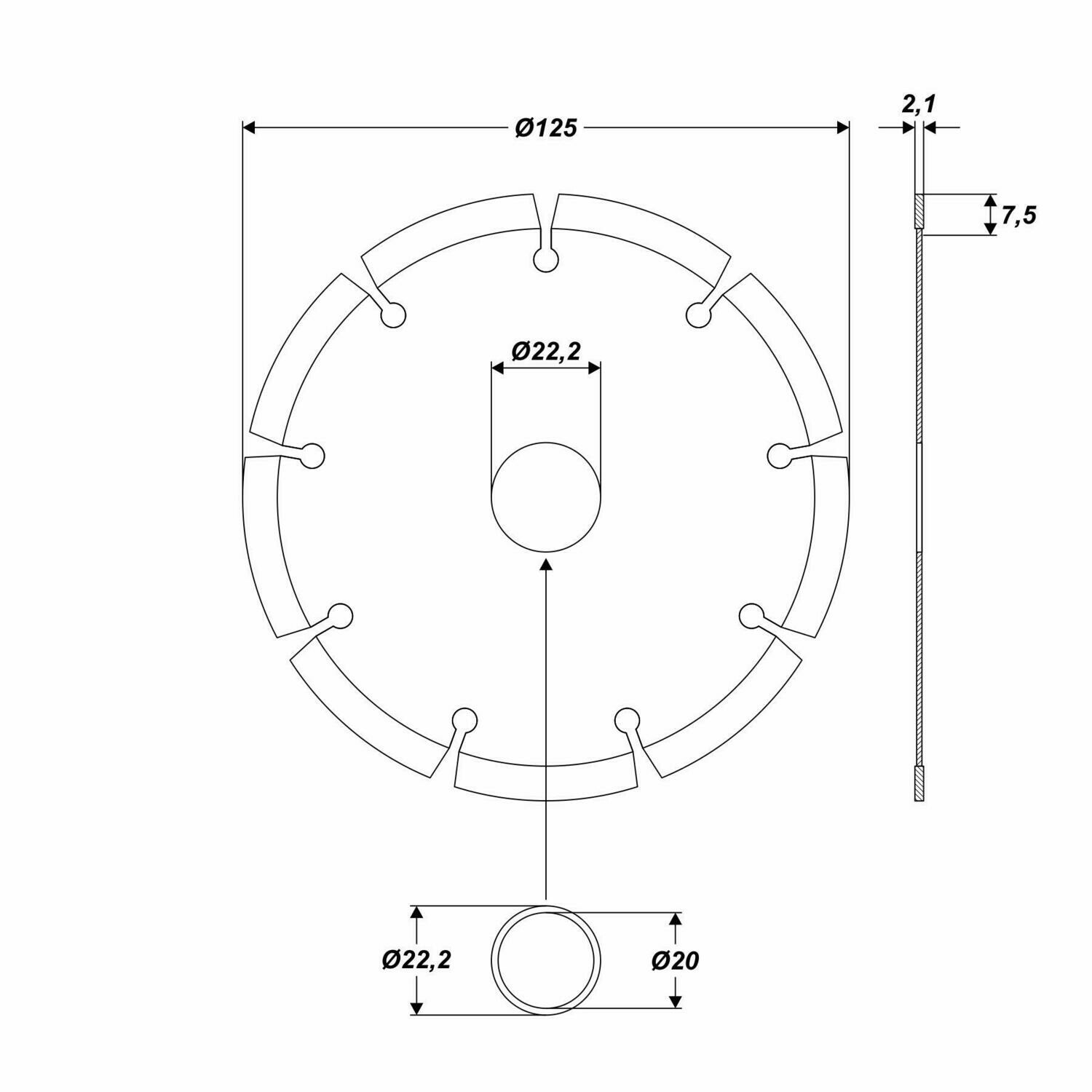Diamanttrennscheibe für Stahlbeton Ø 125 x 22,2 mm Trennscheibe Beton Stein