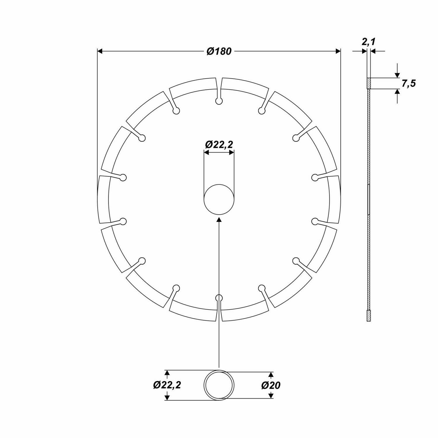 Diamanttrennscheibe für Stahlbeton Ø 180 x 22,2 mm Trennscheibe Beton Stein