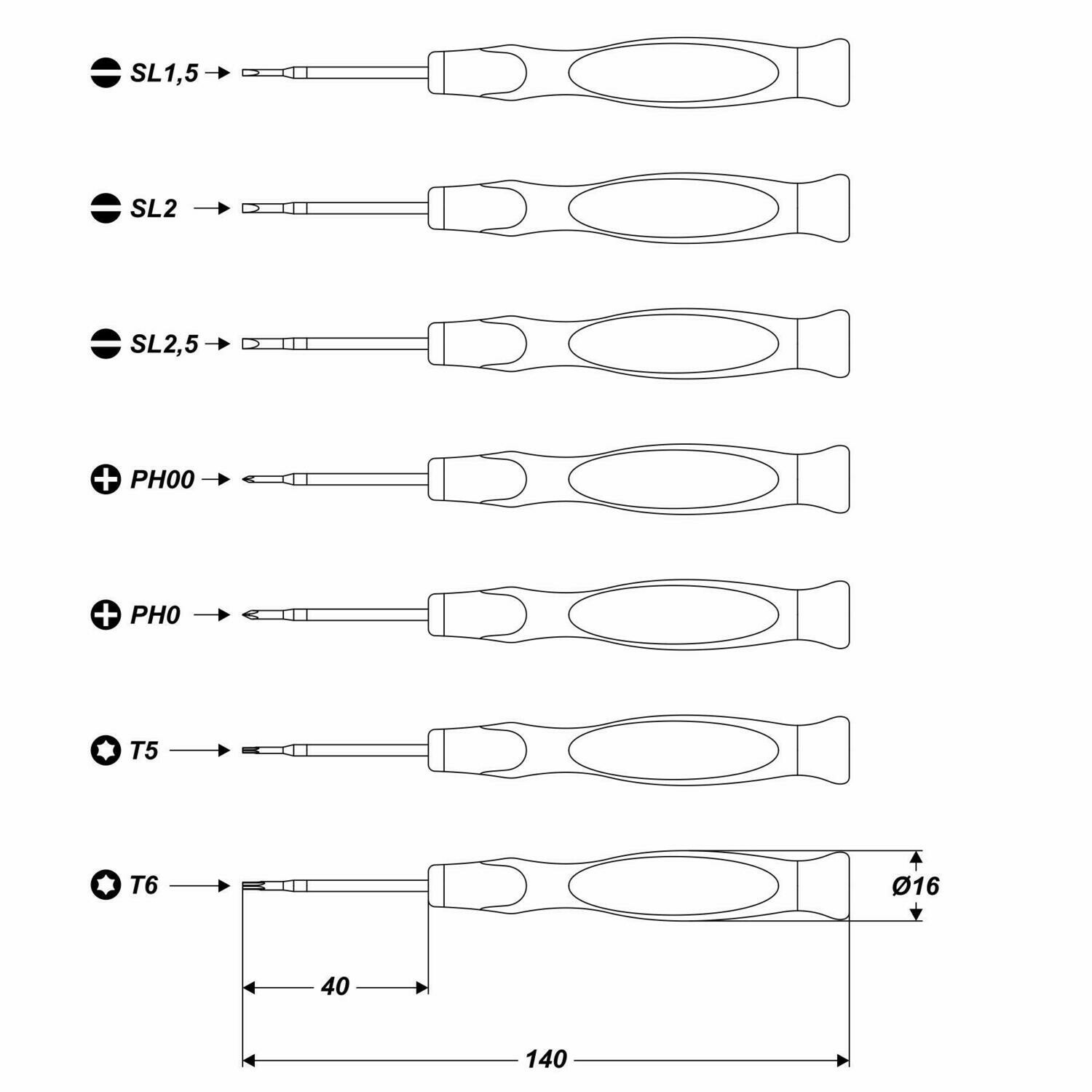 Präzise Schraubendreher Satz Torx PH Schlitz 140 mm Arbeitslänge 40mm Cr-V