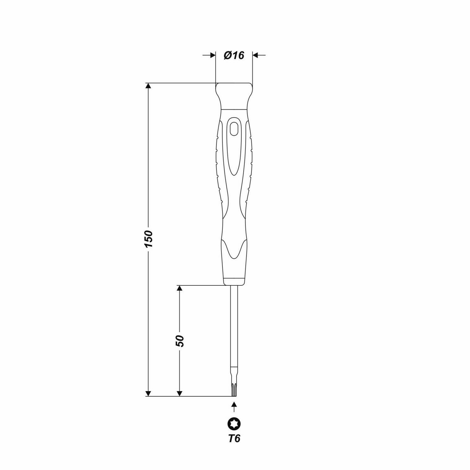 Präzise Torx Schraubendreher T6 x 150 mm Arbeitslänge 50 mm CrV