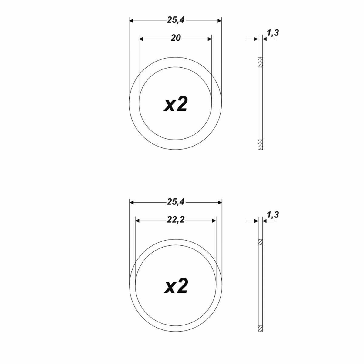 4 Stück Reduzierring von 25,4 mm auf 22,2 / 20 mm Ersatzring für Kreissägeblatt