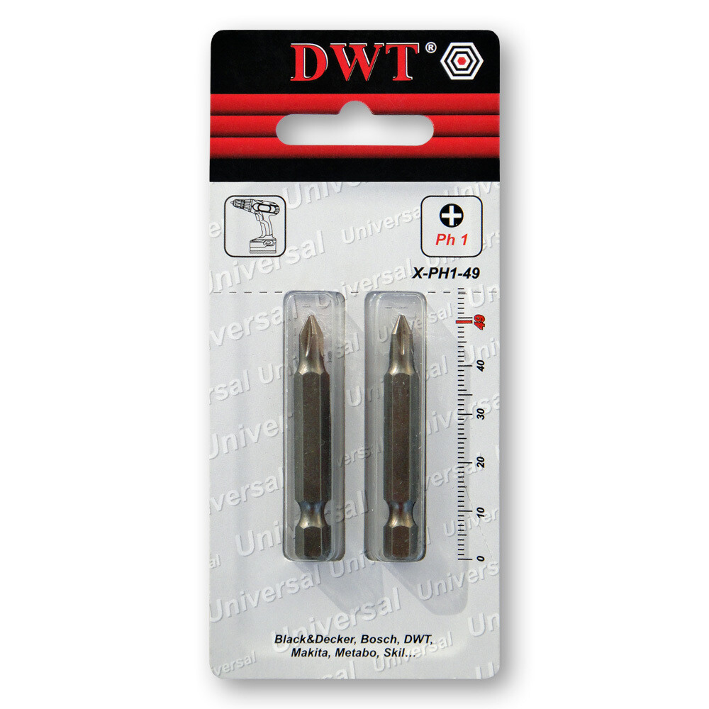 2 x Schraubendreherbits [PH1 x 49 mm Schaft 1/4 Zoll]