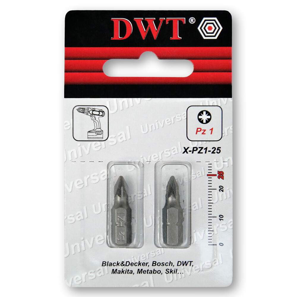 2 x Schraubendreherbits [PZ1 x 25 mm Schaft 1/4 Zoll]