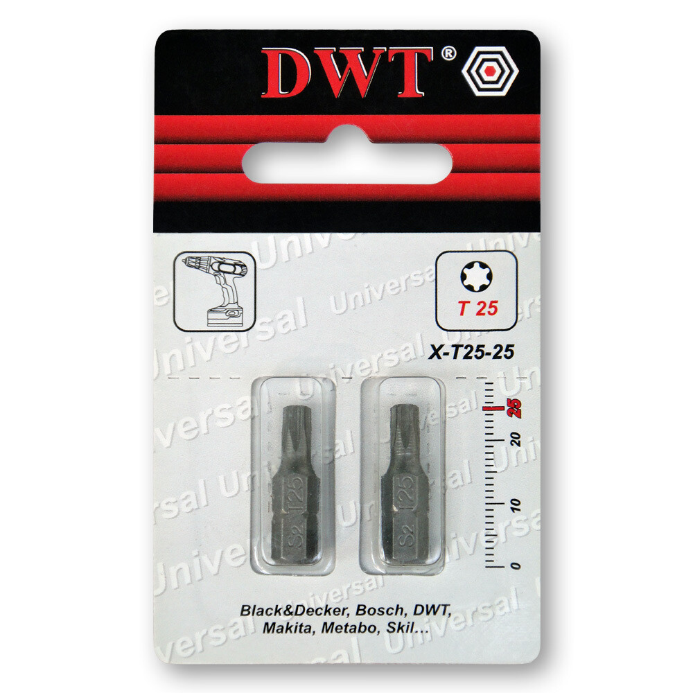 2 x Schraubendreherbits [T25 x 25 mm Schaft 1/4 Zoll]