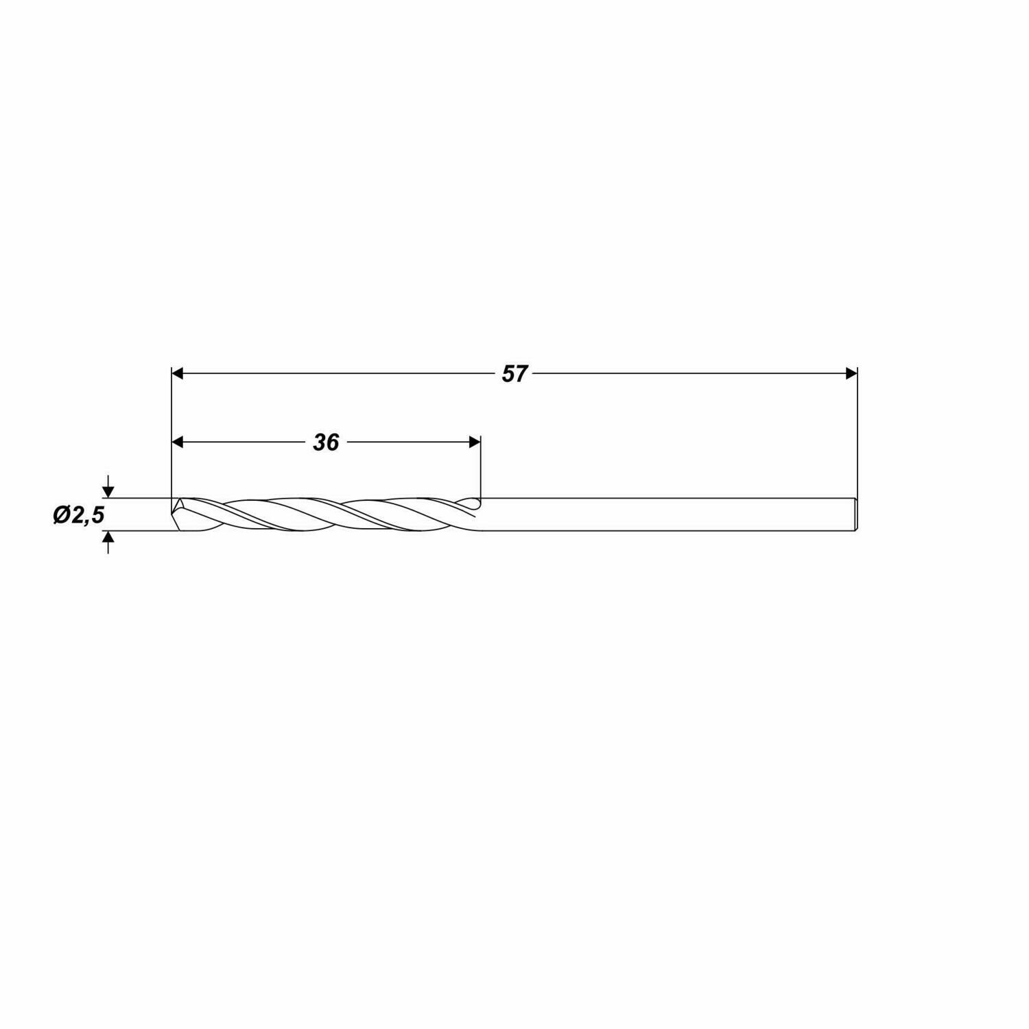 HSS-G Metallbohrer Ø 2,5 x 57 mm Spiralbohrer Schaft Ø 2,5 mm
