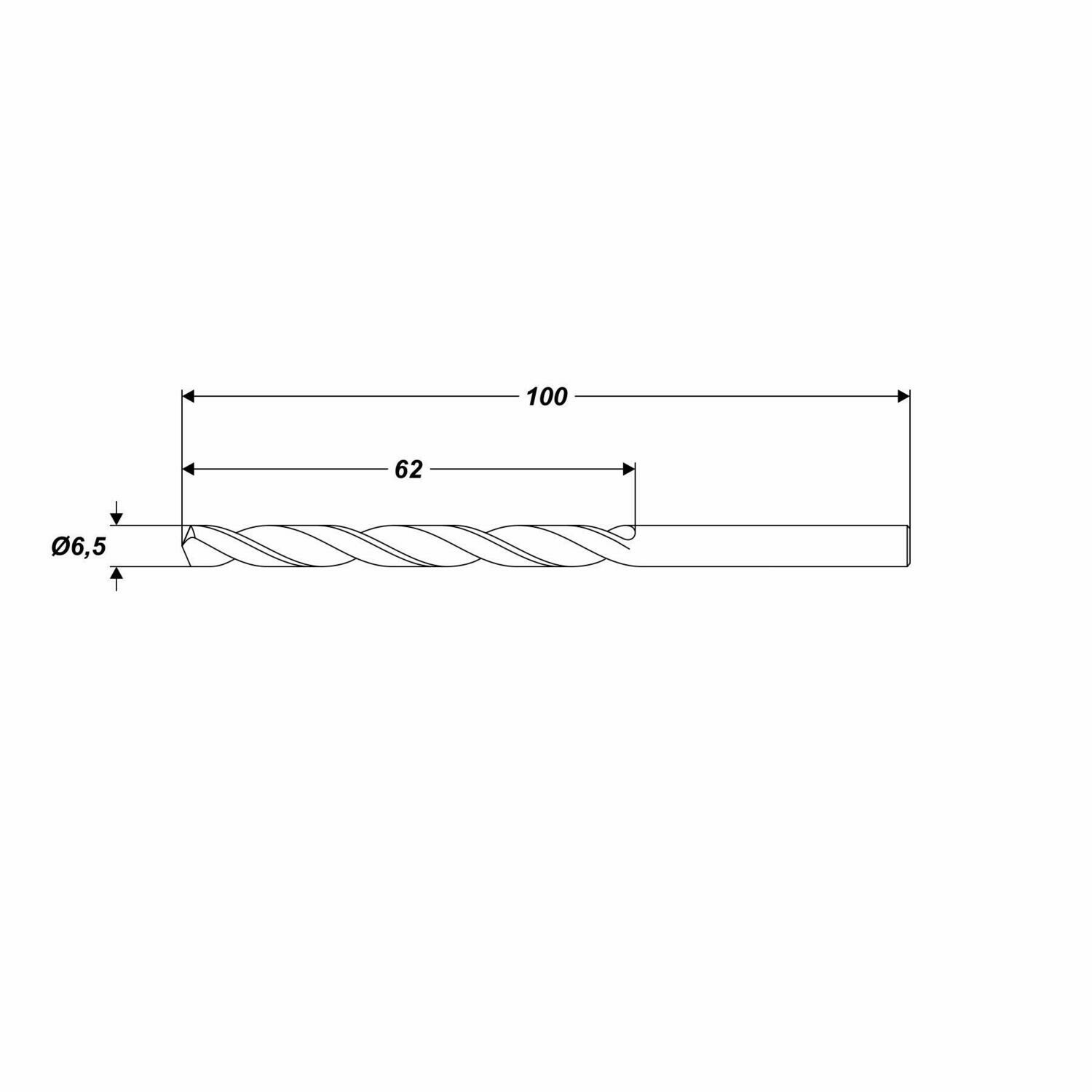 HSS-G Metallbohrer Ø 6,5 x 100 mm Spiralbohrer Schaft Ø 6,5 mm