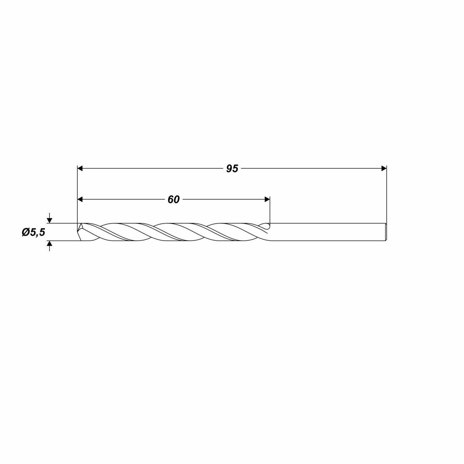 HSS-G Metallbohrer Ø 5,5 x 95 mm Spiralbohrer Schaft Ø 5,5 mm