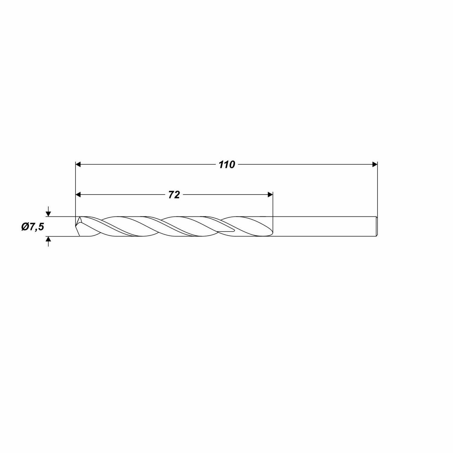 HSS-G Metallbohrer Ø 7,5 x 110 mm Spiralbohrer Schaft Ø 7,5 mm