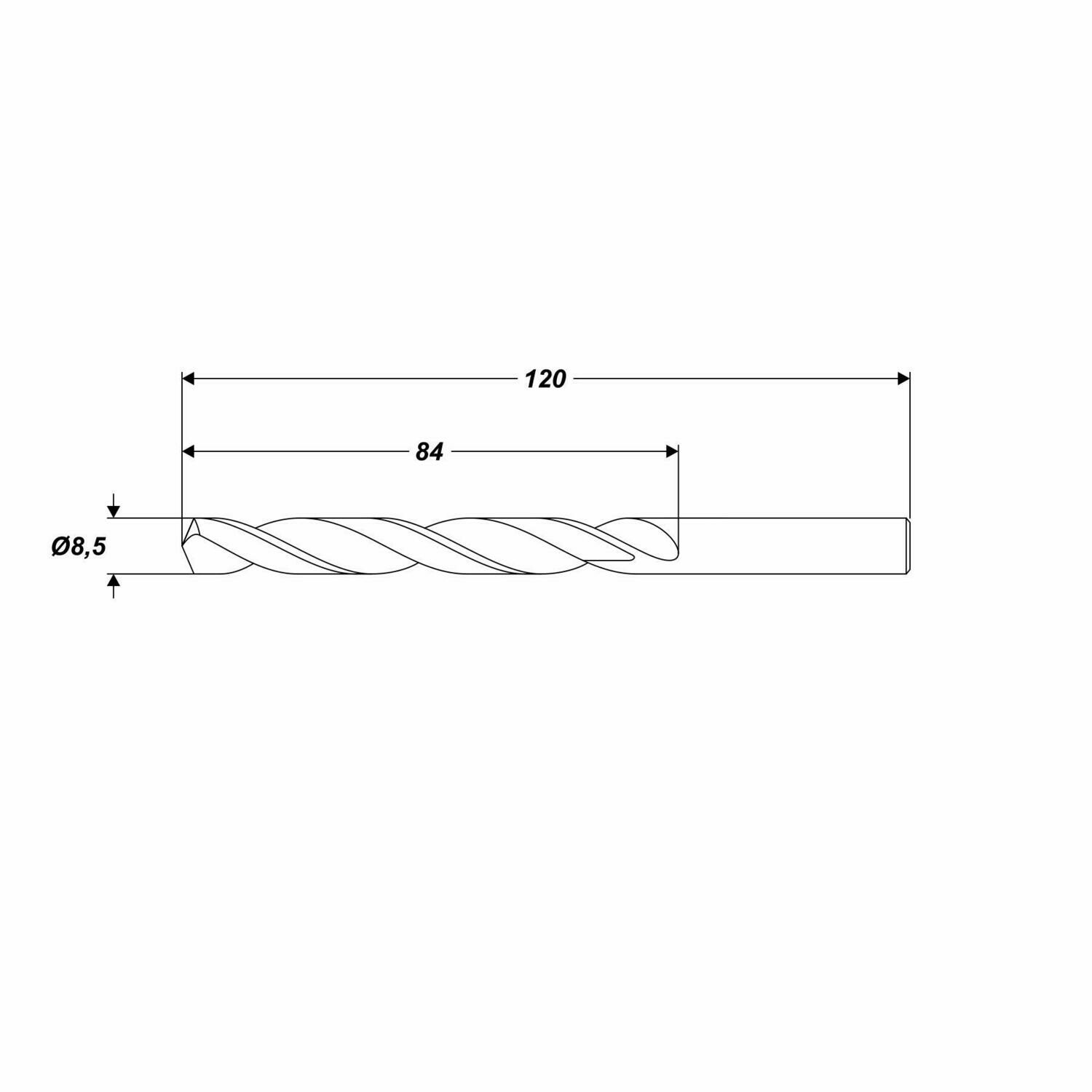HSS-G Metallbohrer Ø 8,5 x 120 mm Spiralbohrer Schaft Ø 8,5 mm