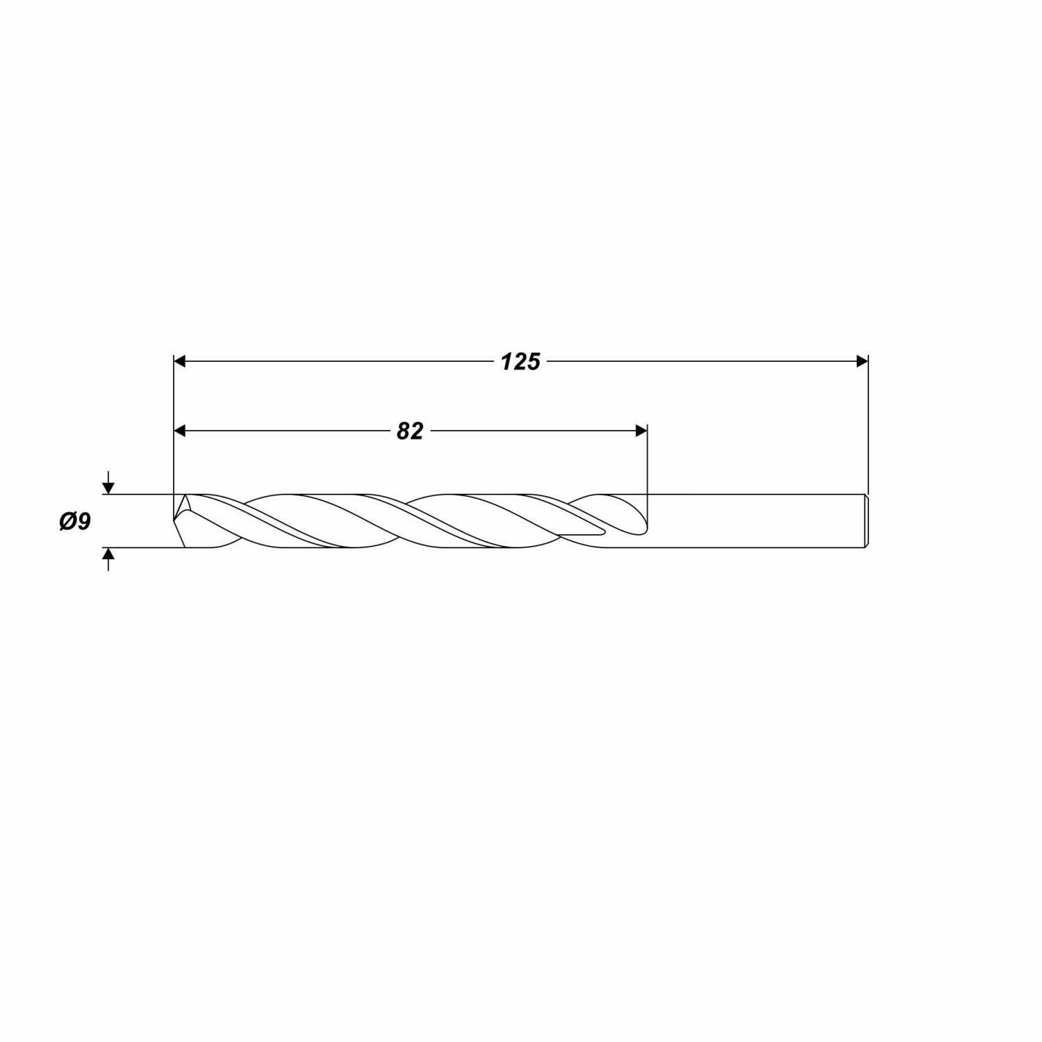HSS-G Metallbohrer Ø 9,0 x 125 mm Spiralbohrer Schaft Ø 9,0 mm