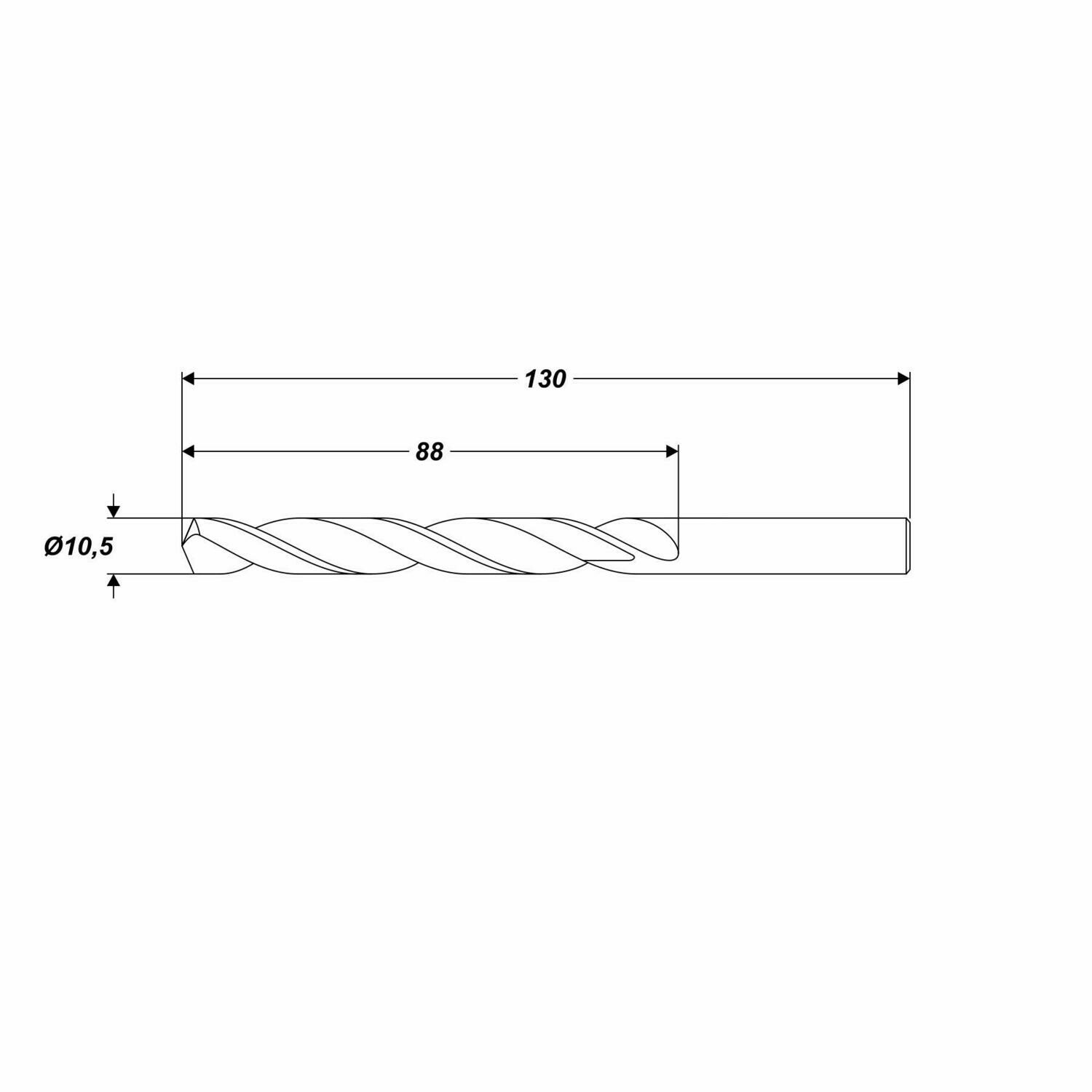 HSS-G Metallbohrer Ø 10,5 x 130 mm Spiralbohrer Schaft Ø 10,5 mm