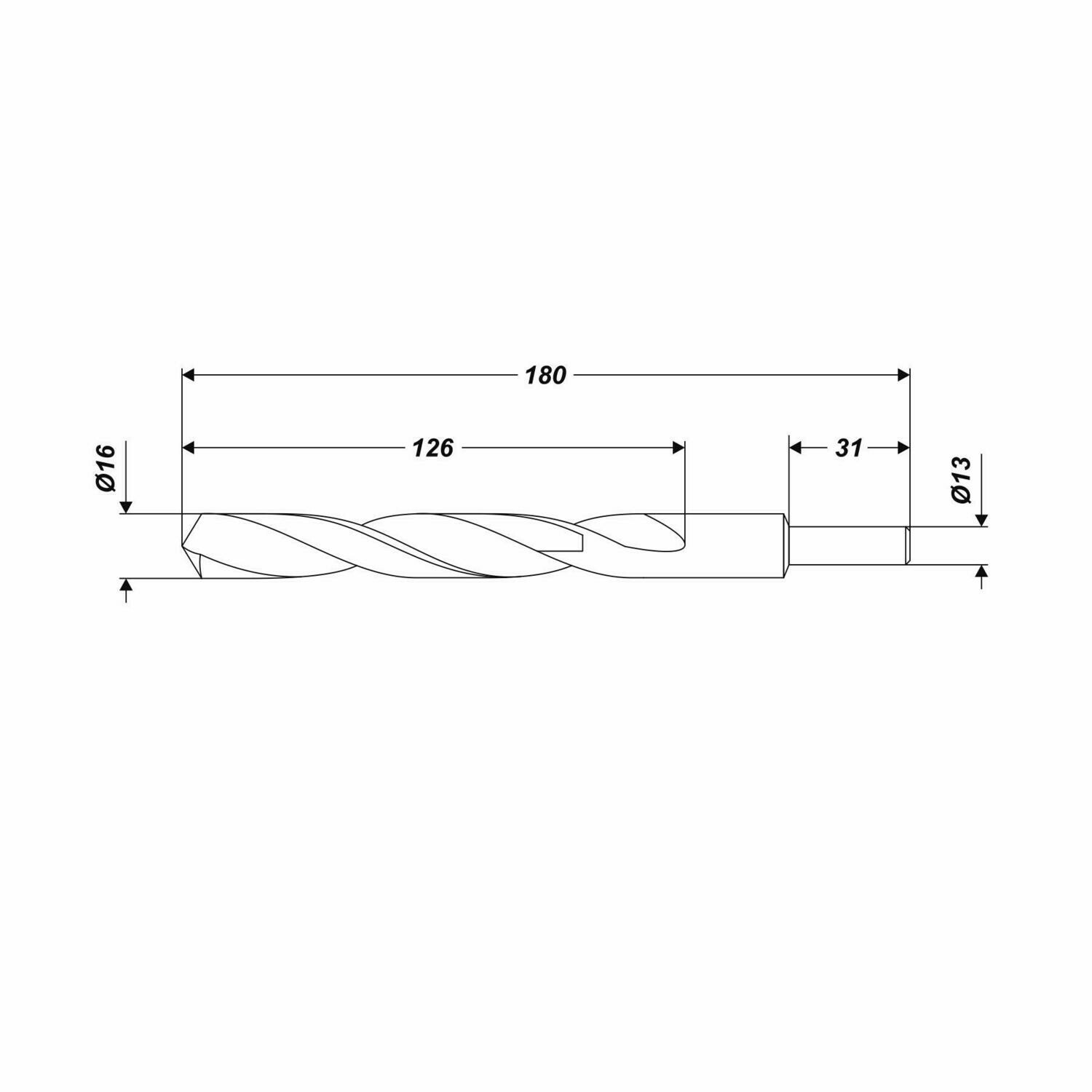 HSS-R Metallbohrer Ø 16 x 180 mm Spiralbohrer Schaft Ø 13 mm