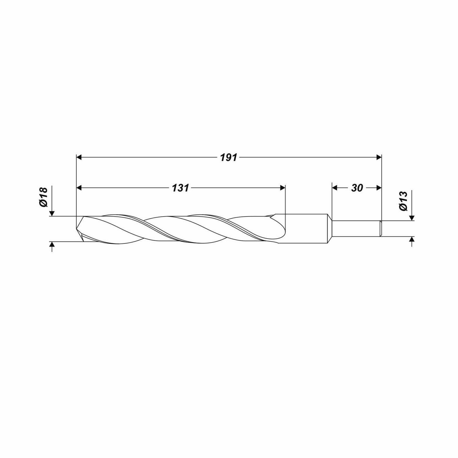 HSS-R Metallbohrer Ø 18 x 191 mm Spiralbohrer Schaft Ø 13 mm