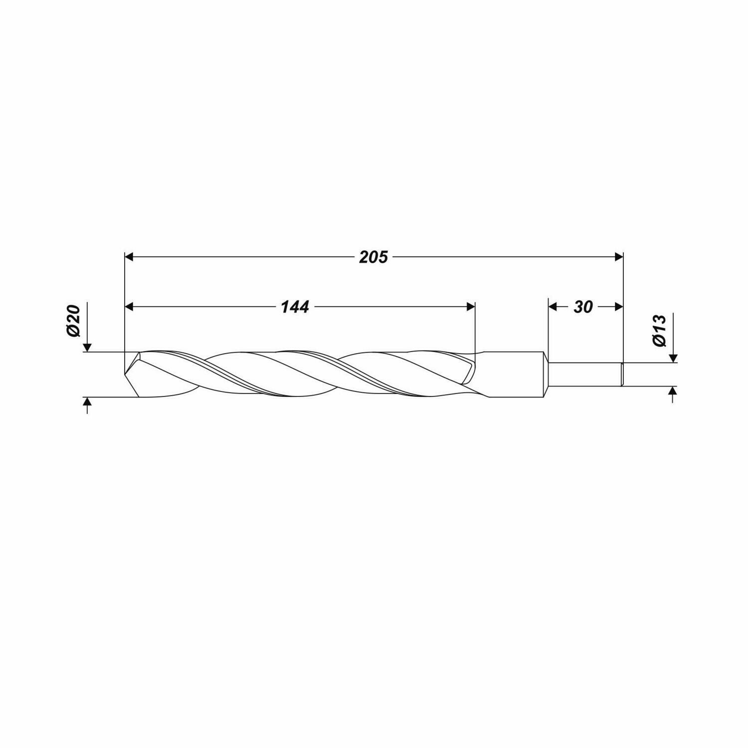 HSS-R Metallbohrer Ø 20 x 205 mm Spiralbohrer Schaft Ø 13 mm
