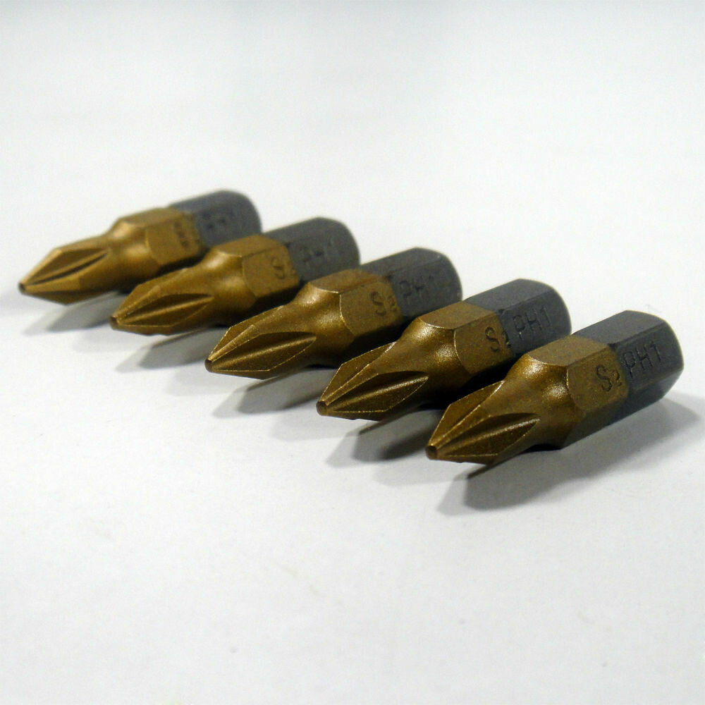 5 x PH1 x 25 mm 1/4 Zoll TiN High Quality Bits Bit Schrauberbit PH1 Kreuzschlitz