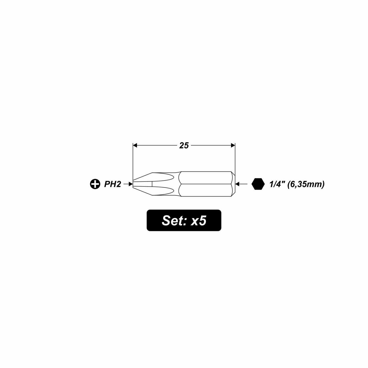 5 x PH2 x 25 mm 1/4 Zoll TiN High Quality Bits Bit Schrauberbit PH2 Kreuzschlitz