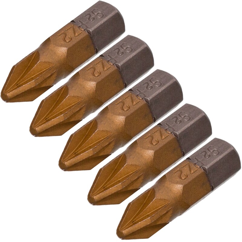 5 x PZ2 x 25 mm 1/4 Zoll TiN High Quality Bits Bit Schrauberbit PZ2 Kreuzschlitz