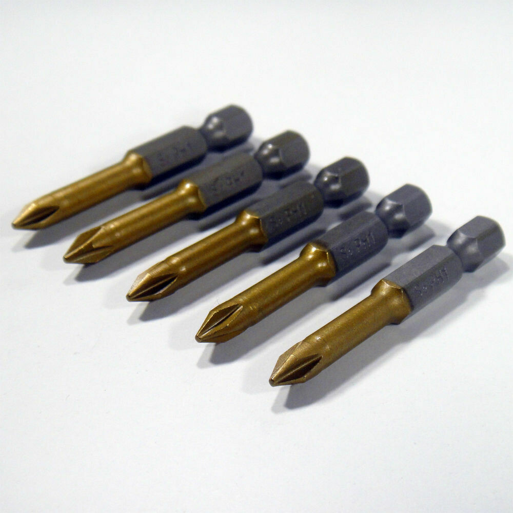 5 x PH1 x 50 mm 1/4 Zoll TiN High Quality Bits Bit Schrauberbit PH1 Kreuzschlitz