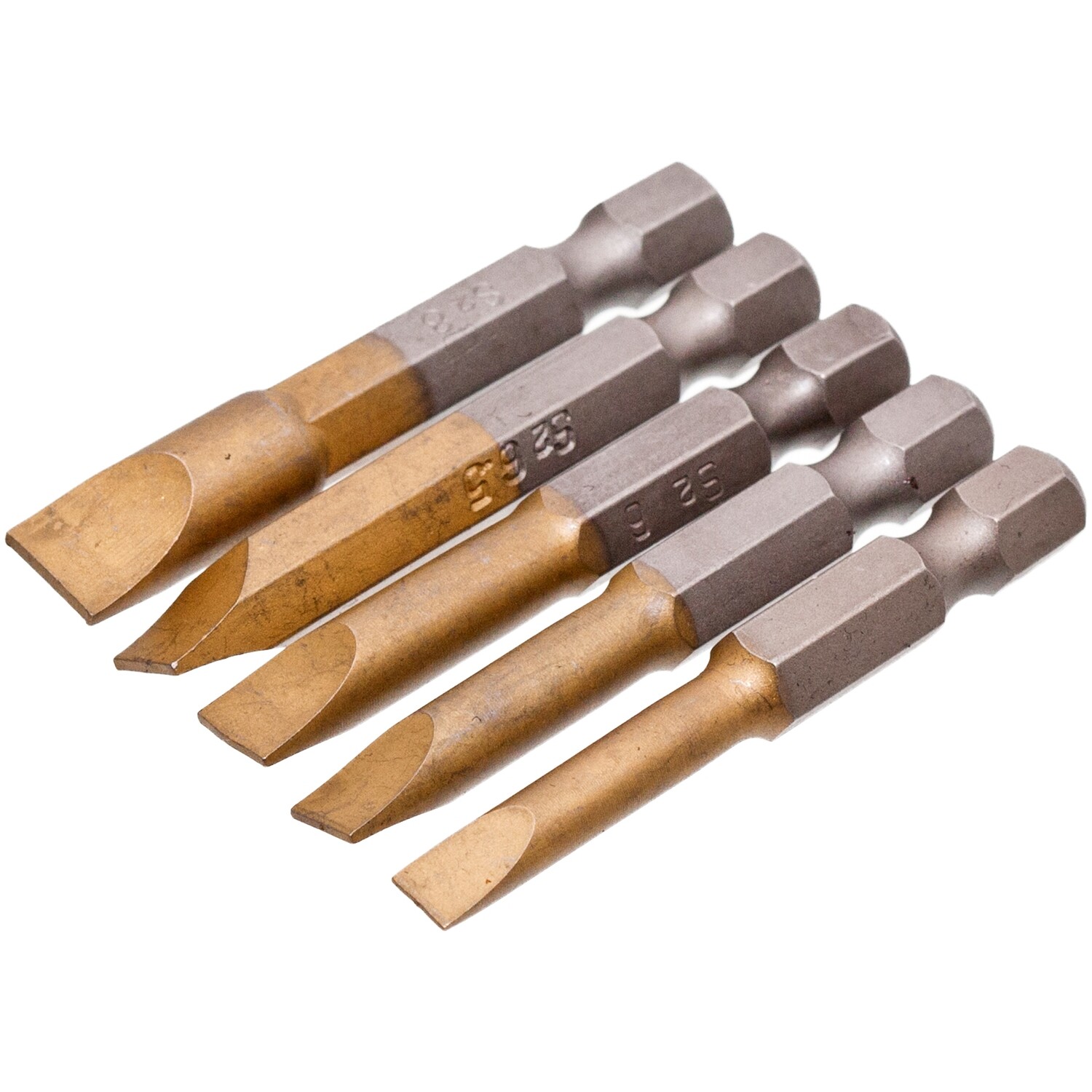 5 x Schlitz Bit 50 mm 1/4&quot; TiN Bit Schrauberbit SL0.6 SL0.8 SL1.0 SL1.2 SL1.6