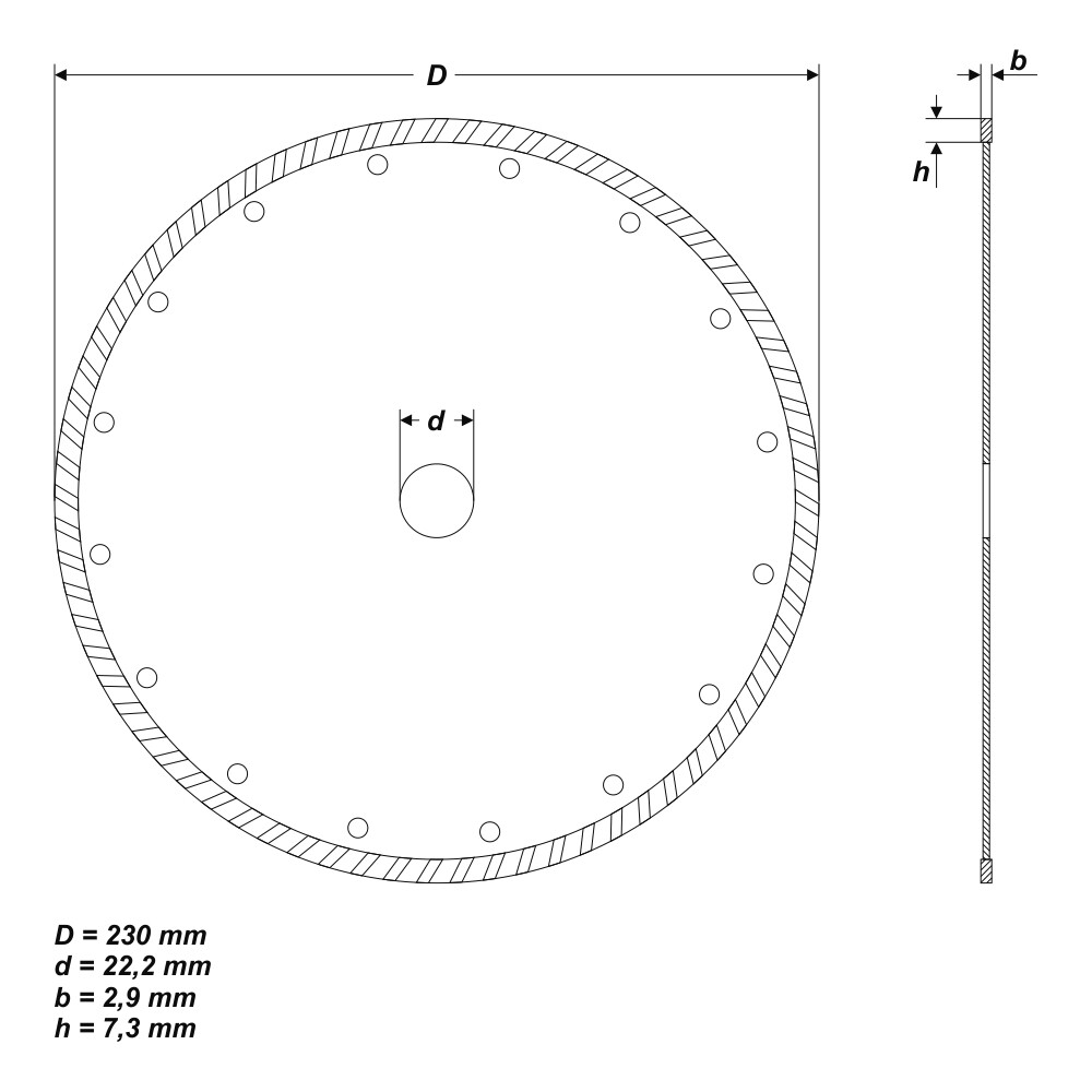 Turbo Ø 230 x 22,2 mm Universal Diamanttrennscheibe Trennscheibe Beton Stein