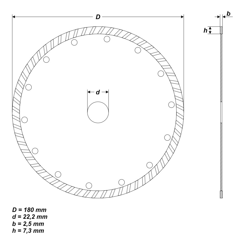 Turbo Ø 180 x 22,2 mm Universal Diamanttrennscheibe Trennscheibe Beton Stein