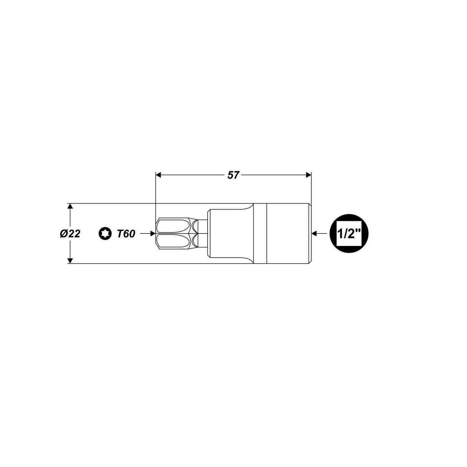 1/2" Bit-Einsatz Torx ohne Bohrung T60 Steckschlüssel Nuss 57 mm Länge