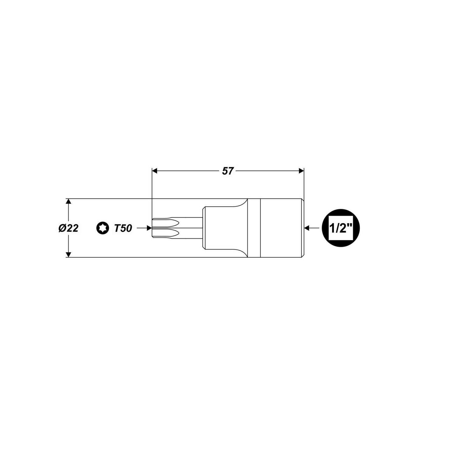 1/2" Bit-Einsatz Torx ohne Bohrung T50 Steckschlüssel Nuss 57 mm Länge